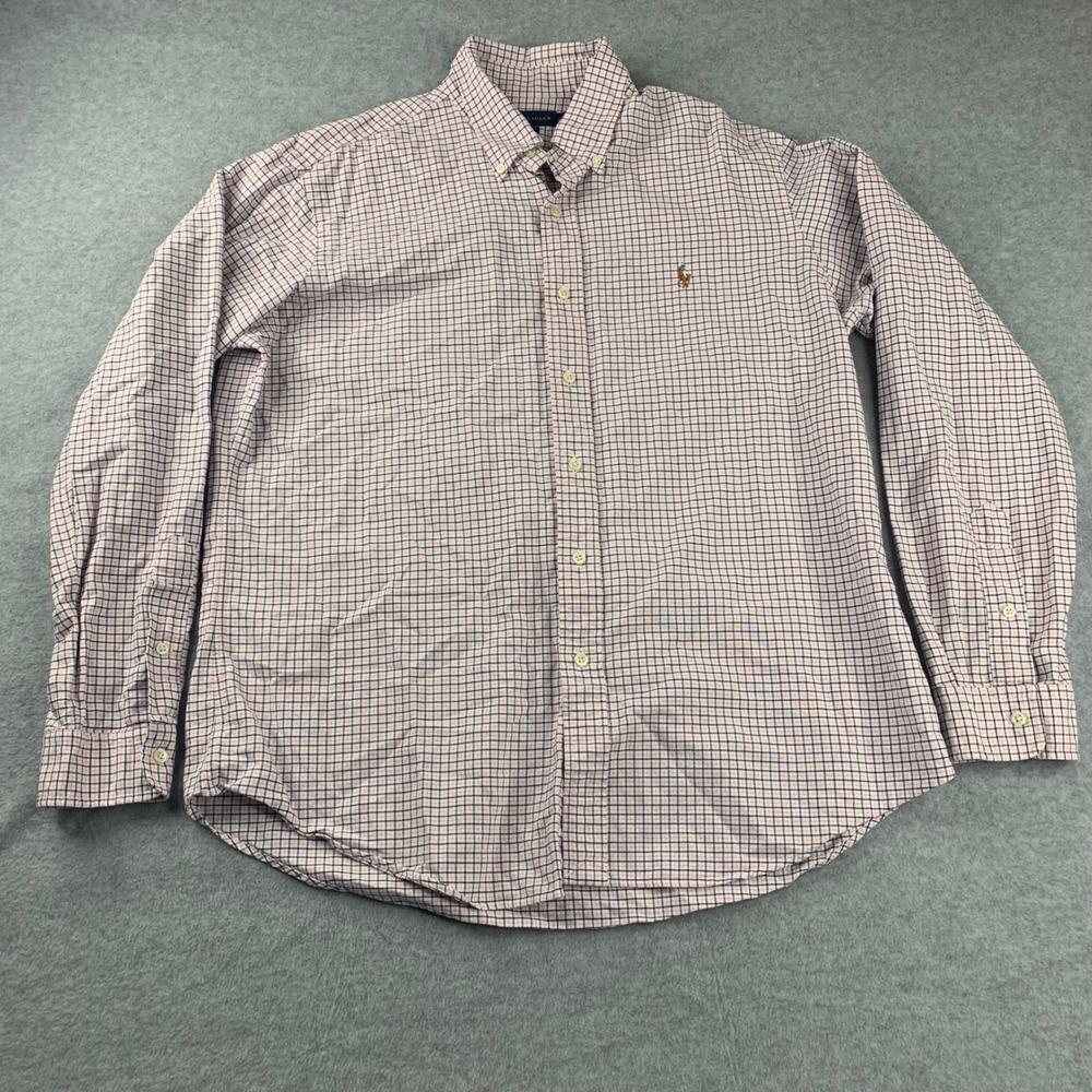 Polo Ralph Lauren Button Down Mens L Pink/Navy Tattersall Check Long Sleeve